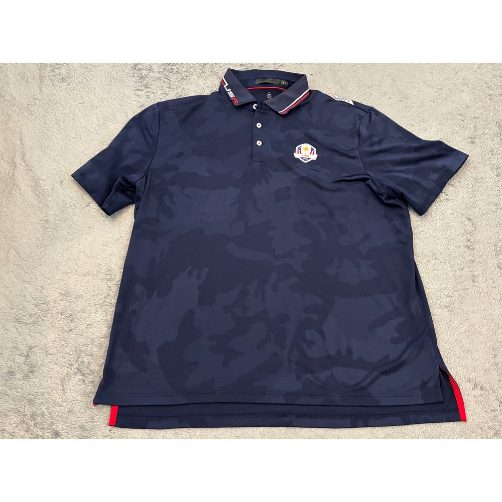 RLX Ralph Lauren Ryder Cup 2020 USA Camo Golf Polo Shirt Mens XL Navy Blue